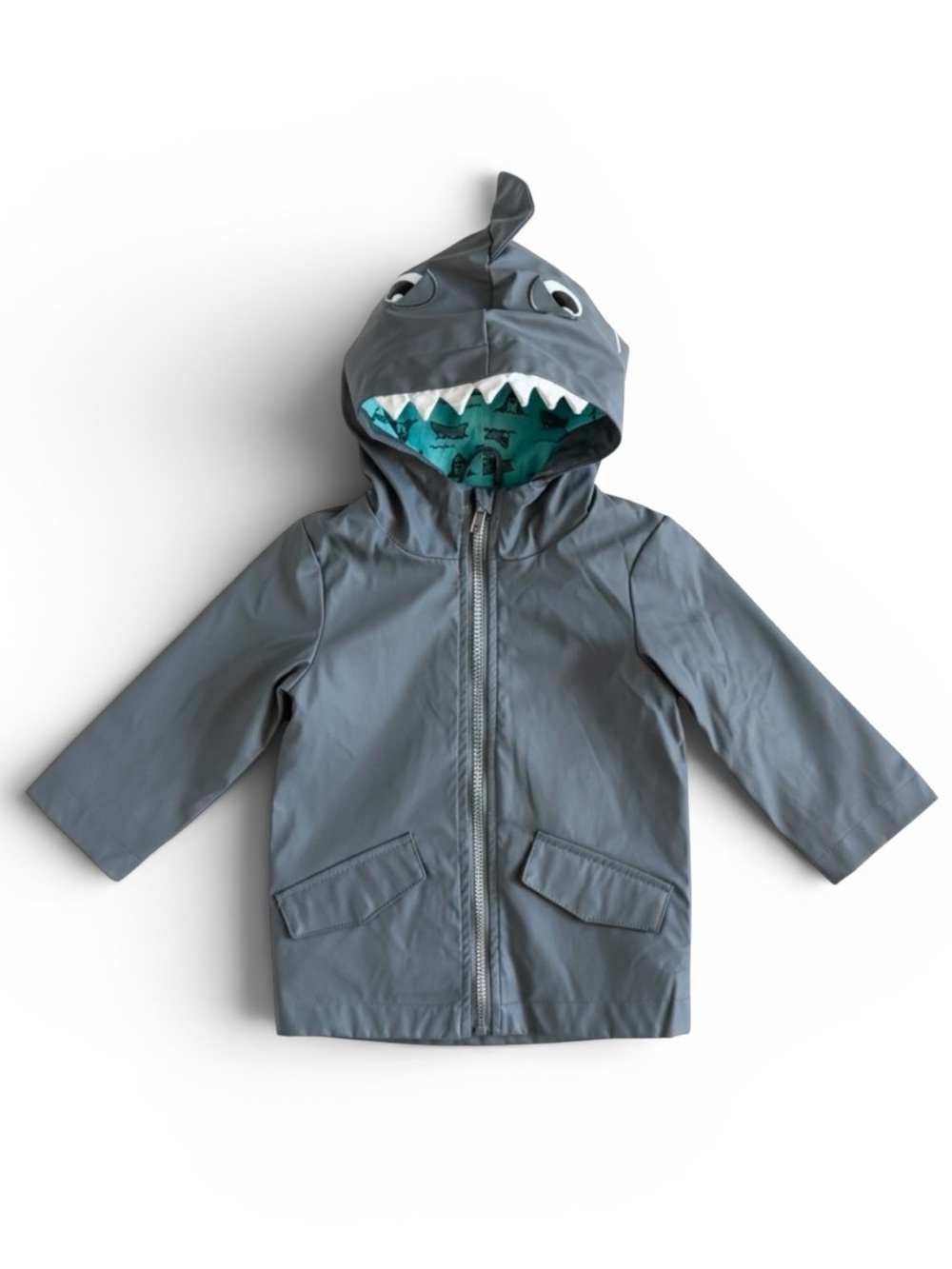 Cat & Jack Waterproof Shark Hood Raincoat Gray Outdoor Spring Jacket Toddler 18M